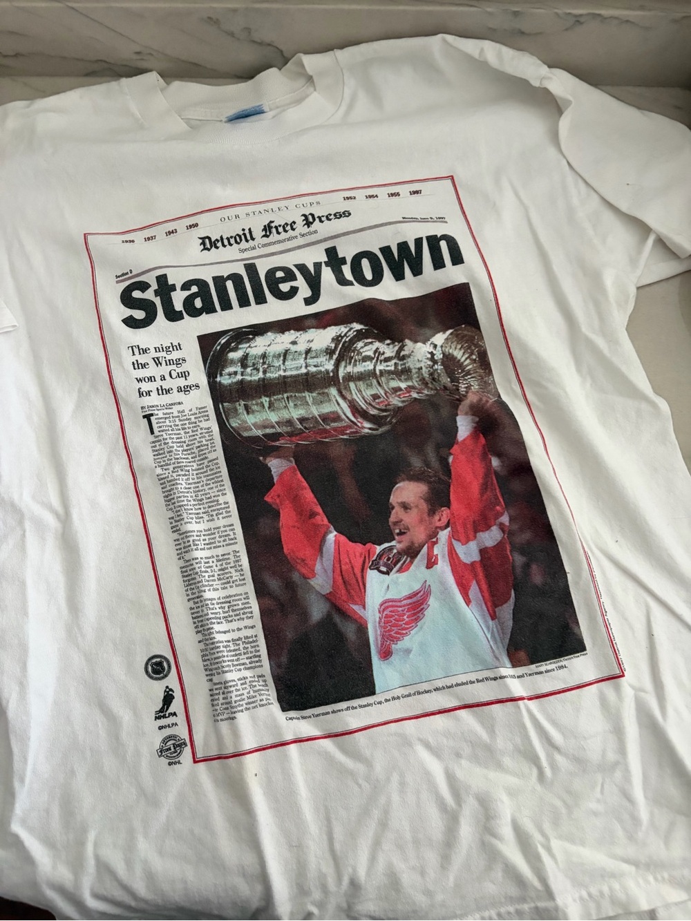 Gildan White Detroit "Stanleytown" Commemorative Tee with Red Accents